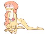 2025 2_toes 4th_of_july american_flag_bikini amphibia_(series) amphibian anthro bikini breasts chickpea_(artist) cleavage clothed clothing disney feet felicia_sundew female flag_bikini frog hair half-closed_eyes holidays kneeling lipstick looking_at_viewer makeup narrowed_eyes red_hair simple_background sketch solo swimwear toes two-piece_swimsuit white_background yellow_body yellow_skin