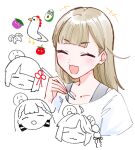  +++ 3: 3girls :d :o ^_^ ahoge anyoji_hime avocado avocado_(love_live!) avocado_slice bird blush bow braid brown_hair center-flap_bangs chibi chicken closed_eyes closed_mouth collarbone detached_ahoge drawing_(object) eggplant flower_knot hair_bow hair_ribbon highres kachimachi_kosuzu link!_like!_love_live! love_live! momose_ginko multi-tied_hair multiple_girls nasu-san_(love_live!) open_mouth partially_colored peking_duck_(love_live!) ponytail ribbon shirt short_sleeves side_braids smile tomati_(love_live!) tomato virtual_youtuber white_shirt zangemiya 