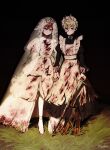  2boys absurdres alternate_costume apron black_sky blonde_hair blood blood_on_clothes blood_on_face blood_on_hands blood_on_weapon blue_eyes bridal_veil brown_hair crossdressing crossdressing_(mtf) crown dress enmaided highres holding holding_hands holding_sword holding_weapon kingdom_hearts maid maid_headdress male_focus moomusapi multiple_boys night on_grass outdoors roxas short_hair sky smile sora_(kingdom_hearts) sword veil weapon wedding_dress white_dress yaoi 