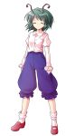  1girl alphes_(style) antennae blue_shorts buttons closed_eyes closed_mouth collared_shirt commentary_request crying dairi frilled_sleeves frills full_body green_hair highres large_variant_set loafers long_sleeves no_cape parody red_shoes shirt shirt_tucked_in shoes short_hair shorts socks solo standing style_parody tachi-e tears touhou transparent_background variant_set white_socks wriggle_nightbug 
