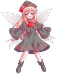  1girl a-pose alphes_(style) black_capelet black_dress black_hat black_socks blonde_hair blush bobby_socks bow bowtie capelet commentary_request dairi dress fairy fairy_wings full_body hair_between_eyes half-closed_eyes hat hat_bow large_variant_set legs_apart lily_black lily_white long_hair long_sleeves no_shoes open_mouth parody red_bow red_bowtie red_eyes smile socks solo style_parody tachi-e touhou transparent_background variant_set wide_sleeves wings 