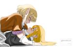  1boy 1girl arm_warmers assertive_female black_vest blonde_hair blush braid brown_shirt cookie_(touhou) crossdressing genderswap genderswap_(ftm) green_eyes hetero highres joker_(cookie) kirisame_marisa long_hair mizuhashi_parsee pointy_ears rei_(cookie) request_inset shirt short_hair side_braid single_braid suzuki_kenichi touhou translation_request trap vest white_shirt yellow_eyes yukadon yuri 