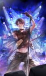  1boy abs arm_tattoo artist_request belt belt_buckle belt_collar black_belt black_gloves black_shirt black_shoes blue_shawl brown_hair buckle cable collar denim fingerless_gloves game_cg gloves grey_eyes grey_pants hand_up highres holding holding_microphone idol inky_soundwave_(shining_nikki) jeans light_particles male_focus marking_on_cheek microphone microphone_stand multiple_belts navel night night_sky nikki_(series) official_art outdoors pants parted_bangs parted_lips qin_yi see-through_clothes see-through_shawl shawl shining_nikki shirt shoes short_hair short_sleeves sky solo squatting stage stage_lights studded_belt tattoo toned wrist_belt 