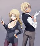  adope amuro_toru business_suit cleavage detective_conan gun no_bra pantyhose vermouth 