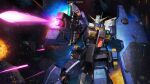  absurdres advance_of_zeta aiming battle beam_rifle copyright_notice debris energy_beam energy_gun explosion firing gundam gundam_battle_operation_2 gundam_tr-6_hazel_ii highres machinery mecha mecha_focus mobile_suit official_art painting_(medium) radio_antenna realistic robot scan science_fiction scope shield space sunrise_(company) tenjin_hidetaka thrusters titans_(gundam) traditional_media v-fin weapon 