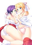  ass ayase_eli cameltoe cleavage love_live! miko no_bra open_shirt pantsu toujou_nozomi yuurei_yashiki 