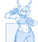 2025 abs anthro belt_collar bob_cut canid canine canis clothing dobermann dog_knight_rpg domestic_dog female fingerless_gloves gloves gym_shoera halftone halter_top handwear looking_at_viewer mammal midriff muscular muscular_female navel pinscher rory_(ceehaz) simple_background soldier_gx solo white_background