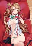  cleavage fixme garter love_live! lu_hao_liang minami_kotori no_bra open_shirt pantsu string_panties 