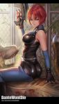  1girl ass blood dino_crisis dinosaur gun red_hair regina weapon yinan_cui 