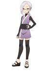  1girl anime_coloring black_shirt black_thighhighs blush breasts full_body glasses hand_on_own_hip japanese_clothes kimono kimono_skirt kunoichi_tsubaki_no_mune_no_uchi long_hair long_sleeves looking_at_viewer low_ponytail ninja obi official_art okuda_yousuke open_mouth parted_bangs parted_lips ponytail purple_kimono sash semi-rimless_eyewear shirt short_kimono simple_background sleeveless sleeveless_kimono small_breasts solo standing sumire_(kunoichi_tsubaki_no_mune_no_uchi) tachi-e thighhighs transparent_background tsurime turtleneck turtleneck_shirt under-rim_eyewear wedge_heels white-framed_eyewear yellow_eyes 