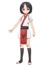  1girl anime_coloring black_eyes black_hair blush bob_cut breasts closed_mouth flat_chest full_body japanese_clothes kibushi_(kunoichi_tsubaki_no_mune_no_uchi) kimono kunoichi_tsubaki_no_mune_no_uchi looking_at_viewer ninja obi official_art okuda_yousuke open_hand outstretched_arm parted_bangs pelvic_curtain sash short_hair short_kimono short_sleeves simple_background sleeves_pushed_up smile solo spread_fingers standing tachi-e tareme toeless_legwear toenails toes transparent_background white_kimono 