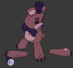 3_toes 3d_(artwork) animate_inanimate anthro bear black_eyes bow_tie brown_body button_(fastener) button_eyes claws clothing cryptiacurves digital_media_(artwork) disembodied_hand electronics feet five_nights_at_freddy&#039;s freddy_(fnaf) grey_background hat headgear headwear high-angle_view holding_microphone holding_object living_plushie looking_down male mammal microphone pawpads plushie scottgames scut_tail short_tail simple_background smile solo standing tail teddy_bear toes top_hat