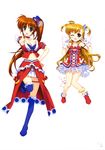  cleavage dress fujima_takuya mahou_shoujo_lyrical_nanoha mahou_shoujo_lyrical_nanoha_vivid sacred_heart takamachi_nanoha thighhighs vivio wings 