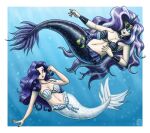 2019 alpha_channel armor bare_shoulders black_body black_scales black_tail border bra bracers breasts choker circlet cleavage clothed clothing duo female friendship_is_magic hair hair_over_eye hasbro hi_res highlights_(coloring) humanoid_merfolk idw_publishing jewelry king-kakapo long_hair marine merfolk multicolored_hair my_little_pony my_little_pony_(idw) navel necklace nightmare_rarity_(idw) purple_hair rarity_(mlp) scales seashell_bra split_form strapless_bra strapless_clothing strapless_underwear swimming tail transparent_border two_tone_hair underwater underwear water white_body white_highlights white_scales white_tail