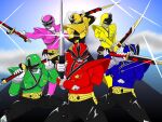  2girls 4boys armor blue_samurai_ranger bodysuit gold_armor gold_samurai_ranger golden_arms green_samurai_ranger helios_(divisar) helmet holding holding_sword holding_weapon looking_at_viewer mega_blades_(power_rangers) mega_mode_(power_rangers) multiple_boys multiple_girls over_shoulder pink_samurai_ranger power_rangers power_rangers_samurai red_bodysuit red_samurai_ranger samurai_sentai_shinkenger shinken_blue shinken_gold shinken_green shinken_pink shinken_red shinken_yellow super_sentai sword sword_over_shoulder tokusatsu weapon weapon_over_shoulder yellow_samurai_ranger 