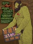  3:4 absurd_res ambiguous_gender arm_hair balls beard belly_hair black_beard black_eyebrows black_facial_hair black_hair black_pubes bodily_fluids body_hair bottle butt_hair cel_shading chest_hair container detailed_background dialogue dungeons_and_dragons duo ear_piercing ear_ring ejaculation erection eyebrows eyes_closed facial_hair foreskin genitals glistening green_body green_skin hair half_orc hasbro hi_res horn humanoid humanoid_genitalia humanoid_hands humanoid_penis jewelry leg_hair looking_pleasured low-angle_view male male/ambiguous mimic mimic_chest multi_eye muscular muscular_male necklace nipple_piercing nipples nude oral oral_penetration orc penetration penis piercing potion potion_bottle prehensile_tongue pubes quasarbearcat ring_piercing shaded speech_bubble sweat sweatdrop tongue tongue_on_penis tusks wizards_of_the_coast 