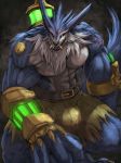  anthro bulge canid canine canis clothed clothing league_of_legends looking_at_viewer male mammal muscular muscular_male open_mouth pecs riot_games solo topless video_games warwick_(lol) wolf zex 
