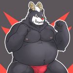  anthro belly black_fur bulge clothing fur horn male mammal moobs mtflying30371 navel nipples overweight overweight_male red_eyes red_nose simple_background solo underwear ursine 