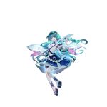  1girl adapted_costume blue_skirt bow bow_skirt detached_sleeves frog_hair_ornament full_body game_cg gohei green_eyes green_hair hair_ornament hair_tubes highres holding holding_gohei kochiya_sanae long_hair looking_at_viewer midriff navel non-web_source official_art okobo open_mouth pink_bow platform_sandals ribbon-trimmed_skirt ribbon_trim sandals second-party_source single_hair_tube single_thighhigh skirt smile snake_hair_ornament solo thighhighs touhou touhou_gensou_eclipse transparent_background u_u_zan very_long_hair 