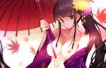  breasts japanese_clothes kimono machimura_komori nipples no_bra open_shirt umbrella 