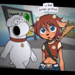 anthro balloon belt blue_eyeshadow blush bottomwear bovid brian_griffin canid canine canis caprine choker clothing collar crop_top denim denim_bottomwear denim_clothing dialogue domestic_dog duo eyelashes eyeshadow family_guy female guitar guitar_strap hair hi_res horn inflatable jeans jewelry kangeldevil lammy_lamb letterbox lips makeup male mammal meme misspelling musical_instrument navel necklace orange_body pants parappa_the_rapper plucked_string_instrument red_hair redraw sheep shirt sony_corporation sony_interactive_entertainment string_instrument topwear um_jammer_lammy walking watery_eyes white_body