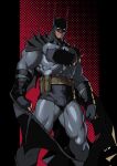  1boy absolute_batman absolute_dc absurdres animal_ears animal_print bara bat_ears bat_print batman belt black_cape black_gloves black_mask black_panties bodysuit bulge cape clenched_hands cody_conyers_(stellaravenger) covered_abs dc_comics english_commentary feet_out_of_frame gloves grey_belt grey_bodysuit highres large_pectorals looking_at_viewer male_focus manly muscular muscular_male panties pectorals solo spikes superhero_costume thick_thighs thighs underwear utility_belt white_eyes 