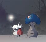  ... 2girls arthropod_girl artist_name black_eyes black_skin blank_eyes character_request cloak colored_skin full_body highres hollow_eyes hollow_knight hollow_knight:_silksong horned_mask hornet_(hollow_knight) lace_(hollow_knight) mask mewyfox multiple_girls needle_(hollow_knight) pin_(hollow_knight) red_cloak sideways_glance standing sweat totoro_bus_stop weapon white_mask 