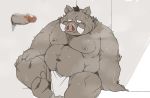  2019 anthro belly boar censored clothing erection fundoshi humanoid_hands japanese_clothing male mammal moobs navel nipples overweight overweight_male penis porcine sitting sweat taro_heppoko tusks underwear 