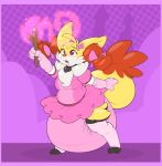 2023 3_toes 4_fingers absurd_res accessory ambiguous_gender anthro archived_source armwear big_diaper bodily_fluids border bow_accessory bow_ribbon braixen brown_body brown_collar bubblepuppers clean_diaper clothing collar collar_tag diaper dipstick_tail dotted_background dress drooling elbow_gloves feet fingers generation_6_pokemon gloves hair hair_accessory hair_bow hair_ribbon handwear heart_collar_tag hi_res leg_warmers legwear lock_symbol magic magic_user magic_wand markings multicolored_body nintendo open_mouth pattern_background pawpads pink_armwear pink_border pink_bow pink_clothing pink_diaper pink_dress pink_elbow_gloves pink_gloves pink_handwear pink_leg_warmers pink_pawpads pokemon pokemon_(species) pool_toy red_hair red_nose red_tail red_tail_tip ribbons saliva simple_background snaggle_tooth solo source_request spiral spiral_eyes standing tail tail_markings toes two_tone_tail white_body yellow_body yellow_tail yuukari