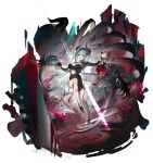  1girl absurdres aqua_hair black_dress black_horns black_shoes blood breasts china_dress chinese_clothes clothing_cutout commission dress full_body hair_between_eyes highres holding holding_scythe horns large_breasts long_hair long_sidelocks long_sleeves looking_at_viewer morello_(morellostorment) navel_cutout open_mouth original red_eyes scythe shoes sidelocks skeb_commission skeletal_tail skull solo tail ukai_(fmxc3282) very_long_hair 