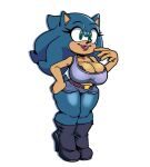 anthro big_breasts boots bra breasts cleavage clothed clothing crossgender eulipotyphlan female footwear green_eyes hedgehog high_heeled_boots high_heels lips mammal missphase sega shoes solo sonic_the_hedgehog sonic_the_hedgehog_(series) thick_lips underwear
