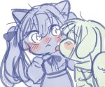  2girls animal_ears bang_dream! bang_dream!_it's_mygo!!!!! blush cat_ears cat_girl chibi chinese_commentary closed_mouth commentary_request dog_ears dog_girl dog_tail highres kemonomimi_mode licking licking_another's_cheek licking_another's_face multiple_girls multiple_monochrome sketch tail togawa_sakiko wakaba_mutsumi yoyoray20001996 