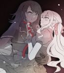  2girls animal_ears bang_dream! bang_dream!_it's_mygo!!!!! capelet chinese_commentary collar commentary_request dated hair_ribbon highres holding holding_leash leash long_hair medium_hair monochrome multiple_girls oblivionis_(bang_dream!) puffy_short_sleeves puffy_sleeves red_collar ribbon short_sleeves sidelocks signature spot_color timoris_(bang_dream!) togawa_sakiko yahata_umiri yoyoray20001996 yuri 