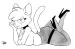 2025 anthro arm_support bedroom_eyes big_breasts big_butt big_ears big_eyes biped black_and_white breast_rest breasts butt clothed clothing clothing_pull collar collar_tag countershade_face countershade_fur countershading delia_(ajmarekart) digital_drawing_(artwork) digital_media_(artwork) domestic_cat earpiece eyelashes felid feline felis female footwear fur fur_tuft hand_on_face hand_on_own_face head_tuft high_heels hooked_on_heel_(trend) huge_breasts iris leaning_on_elbow legband legs_up legwear legwear_pull looking_at_viewer lying mammal mature_anthro mature_female meme monochrome murphy_and_mitzi narrowed_eyes no_pupils on_front pantyhose pantyhose_pull pinup plantigrade pointy_ears pose prick_ears seductive shoes side_view signature slightly_chubby slightly_chubby_anthro slightly_chubby_female snout solo tail thick_eyelashes thick_thighs thighband topless topless_anthro topless_female translucent translucent_clothing translucent_legwear translucent_pantyhose tuft zokva