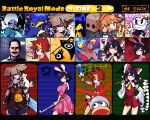  5girls 6+boys animal animal_ears arle_nadja black_hair blood blood_on_clothes blood_on_face bomb bone breasts brown_hair carbuncle_(puyopuyo) character_select cleavage commentary coppa crossover cuphead cuphead_(game) dark-skinned_female dark_skin detached_sleeves disgaea dress english_text explosive facial_hair fake_animal_ears fuurai_no_shiren gloves gohei gram_9 grin hakurei_reimu hand_on_own_hip hatepon highres holding holding_gohei hood hood_up index_finger_raised japanese_clothes kakeru_(saru_getchu) large_breasts lead_pipe little_nightmares long_hair mono_(little_nightmares) multicolored_hair multiple_boys multiple_crossover multiple_girls mustache open_mouth parody patapon pipo_monkey prinny puyo_(puyopuyo) puyopuyo rabbit_ears raincoat red_hair sailor_collar sans_(undertale) saru_getchu scar scar_on_face shantae shantae_(series) shimizu_hinako shimizu_hinako_(pink_rabbit_costume) shiren_(fuurai_no_shiren) silent_hill_(series) silent_hill_f six_(little_nightmares) smile sparkle super_smash_bros. sword the_exit_8 the_walking_man_(the_exit_8) touhou undertale utdr_(toby_fox) weapon white_gloves yellow_raincoat 