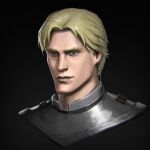  1boy armor black_background blonde_hair blue_eyes chromatic_aberration commentary cropped_shoulders elden_ring english_commentary highres light_smile magenta_sunrise male_focus portrait simple_background solo tarnished_(elden_ring) 