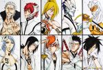  1girl 6+boys akatsuki_(naruto) arm_tattoo arrancar artist_name bikini bleach blonde_hair blue_eyes blue_hair blue_skin breast_tattoo breasts cleavage colored_skin commentary d_not_so_good_artist deidara_(naruto) english_commentary extra_mouth face_piercing facial_mark fingerless_gloves frown gloves grin hair_over_one_eye head_rest hidan_(naruto) hole_in_chest hole_in_neck hole_on_body hollow_mask hoshigaki_kisame kakuzu_(naruto) konan_(naruto) large_breasts long_tongue makeup marker_(medium) mask mask_on_head middle_finger multiple_boys naruto_(series) naruto_shippuuden nose_piercing number_tattoo orange_eyes pain_(naruto) parody piercing pink_eyes ponytail red_eyes rinnegan sasori_(naruto) sharp_teeth smile style_parody swimsuit sword sword_on_back tattoo teeth tongue traditional_media uchiha_itachi uchiha_madara uchiha_obito weapon weapon_on_back white_bikini white_gloves white_hair 