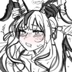  2girls arknights bang_dream! bang_dream!_it's_mygo!!!!! blush chinese_commentary commentary_request futa_with_female futanari highres horn_grab horns implied_futanari implied_sex misumi_uika multiple_girls open_mouth saliva sidelocks sweat togawa_sakiko togawa_sakiko_(master_of_melodia) translated yoyoray20001996 