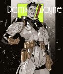  aged_up bat_signal batman batman_(series) batman_symbol belt black_hair bodysuit cape cowl damian_wayne dc_comics gloves green_eyes guoba7777 male_focus mask multicolored_bodysuit muscular short_hair simple_background superhero_costume two-tone_bodysuit utility_belt 