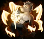 2024 anthro capegloam claws clip_studio_paint_(artwork) digital_media_(artwork) digital_painting_(artwork) dragon elemental_manipulation grey_body grey_mane hi_res horn light_manipulation magic_user male mane mythological_creature mythological_scalie mythology painting_(artwork) pecs scalie shaded snout solo tail yellow_eyes