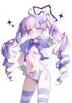  1girl @_@ absurdres ahoge blue_archive blush bow bow_panties bowtie breasts closed_mouth commentary contrapposto crop_top drill_hair earrings gem glint gloves hair_ornament halo hand_on_own_hip hand_up highres jewelry jogabi leg_tattoo light_particles long_hair looking_at_viewer magical_girl multicolored_hair navel panties pasties pink_hair pubic_tattoo puffy_short_sleeves puffy_sleeves purple_bow purple_bowtie purple_eyes purple_gemstone purple_hair purple_halo purple_panties purple_thighhighs reisa_(blue_archive) reisa_(magical)_(blue_archive) short_sleeves simple_background small_breasts solo sparkle standing star_(symbol) star_earrings star_hair_ornament star_pasties stomach string_panties striped_clothes striped_panties striped_thighhighs tattoo thighhighs thighs twin_drills twintails two-tone_panties two-tone_thighhighs underwear v v-shaped_eyebrows very_long_hair white_background white_gloves wrist_cuffs 