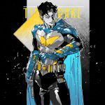  aged_up bat_signal batman batman_(series) batman_symbol belt black_hair blue_eyes bodysuit cape cowl dc_comics gloves grey_bodysuit guoba7777 highres male_focus mask multicolored_bodysuit muscular muscular_male short_hair superhero_costume taut_bodysuit tim_drake two-tone_bodysuit utility_belt 