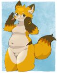 4_fingers anthro canid canine eyewear featureless_chest featureless_crotch fingers fox fur glasses hi_res inner_ear_fluff male mammal moobs multicolored_body multicolored_fur navel nude pawpads si_ra_ta_ma3 simple_background slightly_chubby solo tail tuft wearing_glasses