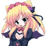  anyamal_tantei_kirumin_zoo bat_wings blonde_hair blue_eyes blush breasts cleavage cleavage_cutout fang gothic_lolita hairband hatori_kanon headdress heart heart_cutout kazumi lolita_fashion open_mouth small_breasts solo wings 