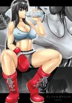  1girl alop-net black_eyes black_hair boxing_gloves breasts final_fantasy final_fantasy_vii highres large_breasts long_hair macto solo sporty tifa_lockhart very_long_hair water 