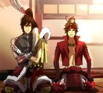  lowres maeda_keiji male_focus monkey multiple_boys sanada_yukimura_(sengoku_basara) sengoku_basara sitting yumekichi 