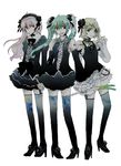  anti_the_infinite_holic_(vocaloid) bad_id bad_pixiv_id black_legwear blonde_hair bow choker detached_sleeves flower gothic_lolita green_eyes green_hair hair_flower hair_ornament hairband hairclip hatsune_miku heterochromia high_heels highres infinite_holic_(vocaloid) kagamine_rin legs lolita_fashion long_hair megurine_luka multiple_girls pink_hair red_eyes rose shoes short_hair spring_onion thighhighs twintails vocaloid yellow_eyes yoka zettai_ryouiki 