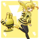  blonde_hair elekid gen_2_pokemon lowres moemon personification pokemon pokemon_(creature) see-through tenjou_ryuka thighhighs thumbs_up twintails yellow_eyes 