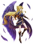  black_wings blonde_hair boots breasts breath_of_fire breath_of_fire_ii capcom dress feathers gloves long_hair long_legs nina nina_(breath_of_fire_ii) nina_ii wings 