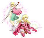  armor blonde_hair blue_eyes boots bridal_gauntlets cape elbow_gloves fire_emblem fire_emblem:_seisen_no_keifu fire_emblem:_thracia_776 gloves head_wings lachesis_(fire_emblem) long_hair mikirin_ap mother_and_daughter multiple_girls nanna_(fire_emblem) pink_footwear short_hair skirt staff sword tabard thigh_boots thighhighs weapon zettai_ryouiki 